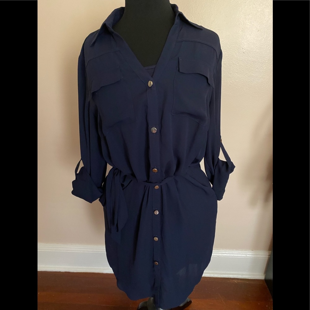New York and Company navy blue shirt dress